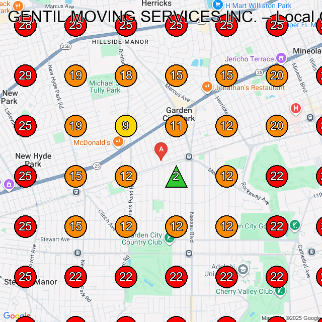 GENTIL MOVING SERVICES INC. GeoGrid visibility map for Moving And Storage Service in New Hyde Park